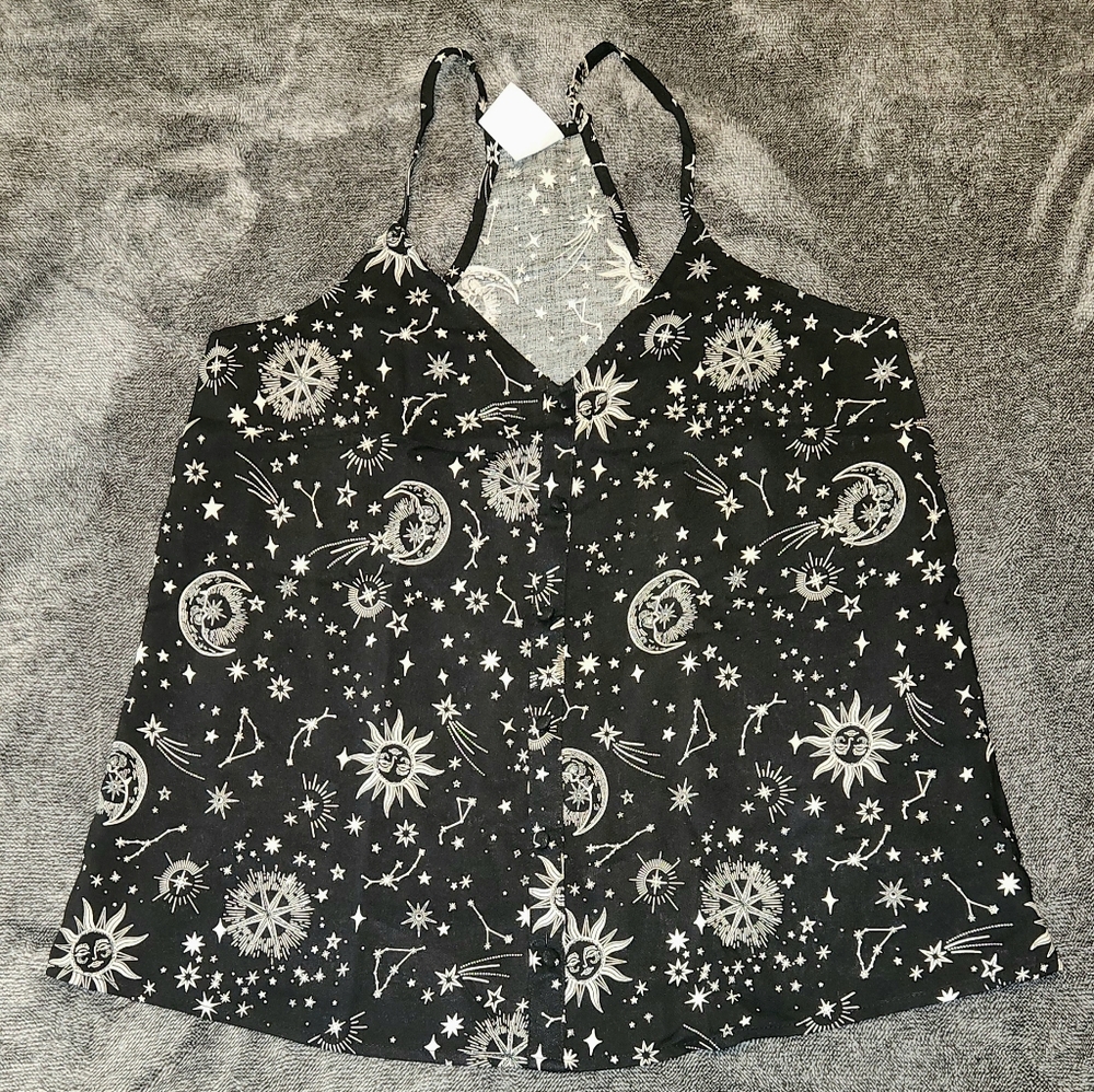 Black moon and stars tank top